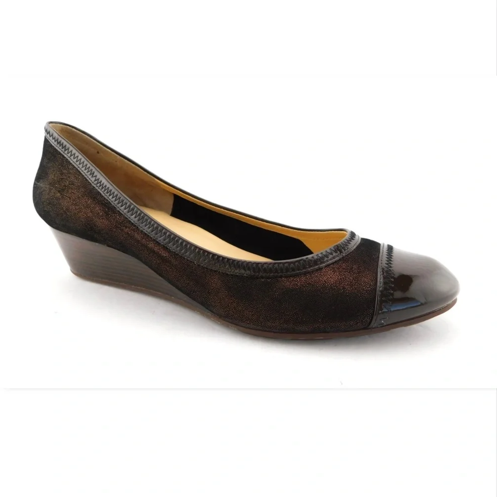COLE HAAN Nike Air Bronze Brown Shimmer Leather Cap Toe Ballet Wedge Pumps 11